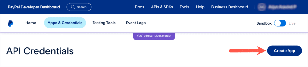 PayPal Business Account - Create REST API Apps